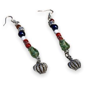 New Handmade Sterling Silver Queen Green Blue & Red Dangle OOAK Earrings